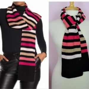 Kate Spade white stripe muffler scarf begonia Bloom NWT